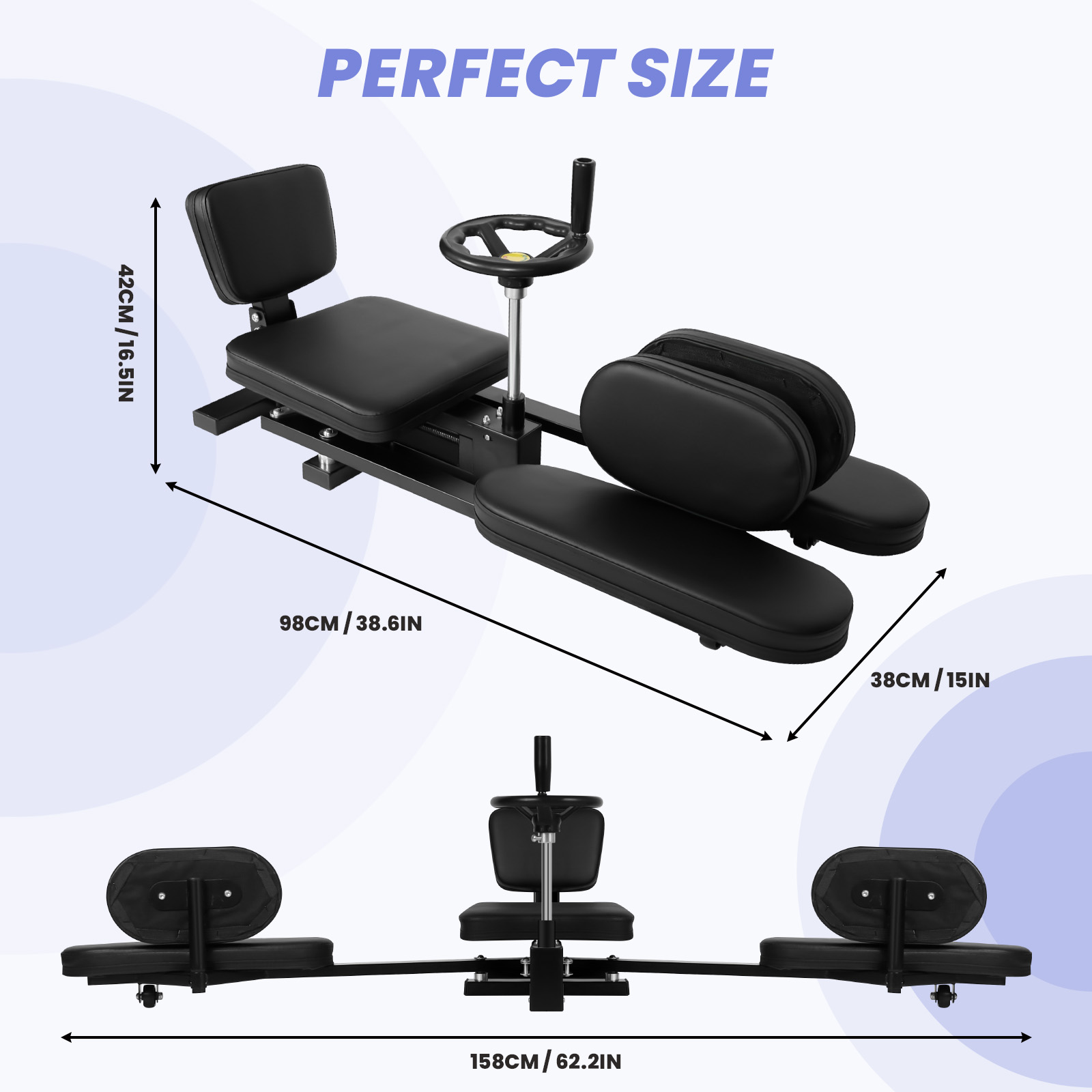 Split Machine Training Equipment with 38.5x16.5x15 Inch Size, 400 LBS Leg Stretcher Machine Black Metal Heavy Duty, Silent Wheels Split Adjustable for Fitness