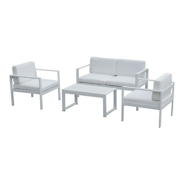 Pangea Home Karen 4 Pièces Moderne Cadre en Aluminium Canapé d'Extérieur en Blanc