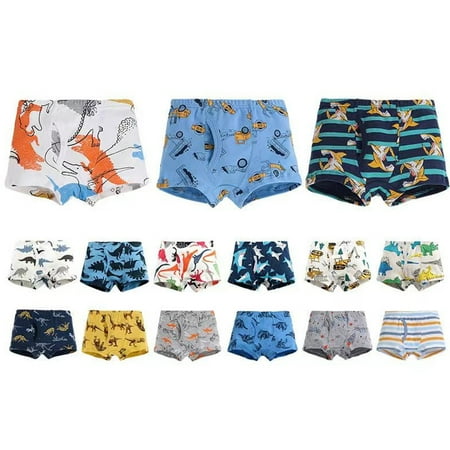 

Esaierr 3 Pack Underwear Boys Cotton Boxer Briefs for Kids Toddler Soft Underwear Baby Cartoon Dinosaur Boxer Panties 3-7Y
