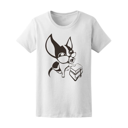 Books Dog Wearing Spectacles T-Shirt Women -Image by Shutterstock Female Large