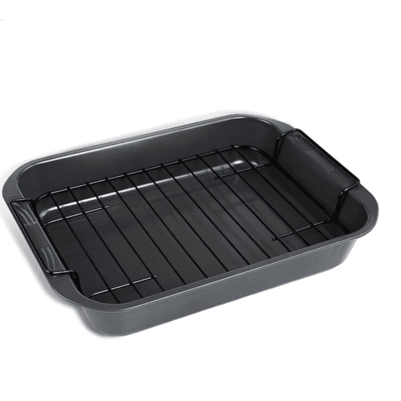 kitCom Bakeware Nonstick Roaster, Nonstick Roasting Pan with Rack, Great For Roast Chicken, Roasts And Turkeys - 15 Inch x 11 Inch (5.8 QT), Gray