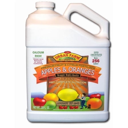 Apples & Oranges. Fruit & Citrus Fertilizer. 1 Gallon. Makes 256 gals.
