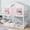 Pink+White, variant on Leumius Twin over Twin Floor Bunk Bed with Ladder and Guardrails, House-Shaped-Bunk Bed with Window and Door for Boys Girls Grey