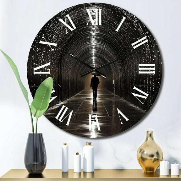 Designart "Timeless Passage in Black and Grey Tunnel Pointillism II" Architecture Oversized Wall Clock