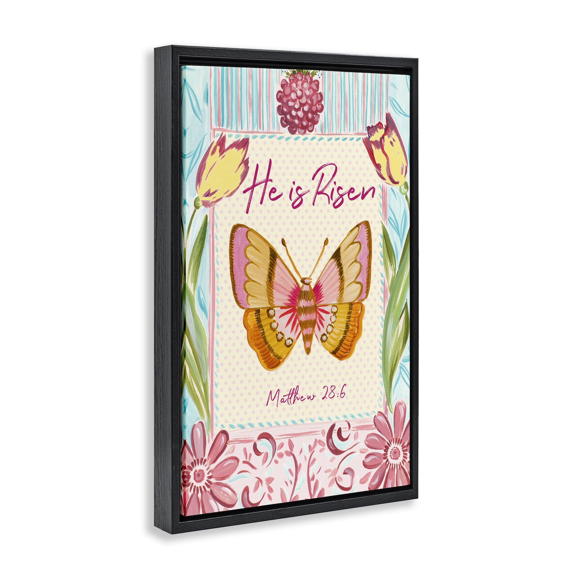 Stupell Industries He Is Risen with Butterfly Black Framed Floater Canvas Wall Art, design by Ani Del Sol