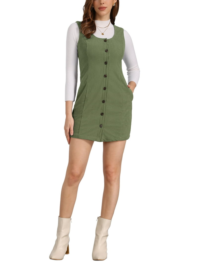 INSPIRE CHIC Women's Corduroy Scoop Neck Pockets Casual Pinafore