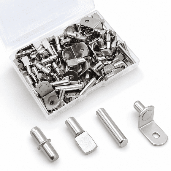 104Pcs Shelf Pins Kit, 4 Styles Nickel Plated Shelf Support Pegs, Bookshelf Pegs & Kitchen Cabinet Shelf Pins Holders for Closet - Furniture Hardware Parts (5mm & 1/4 Inch)