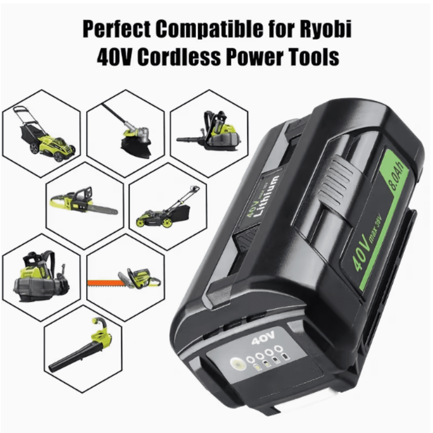 1Pack 40V 8.0Ah Battery Replacement for Ryobi 40 Volt Lithium OP4040 OP4050 OP40602