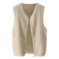 thumbnail image 7 of Fiaer Womnes Vest Full Zip up Oversized Tanks Sleeveless Solid Color Warm V Neck Loose Fit Tops with Pockets Beige XL, 7 of 7