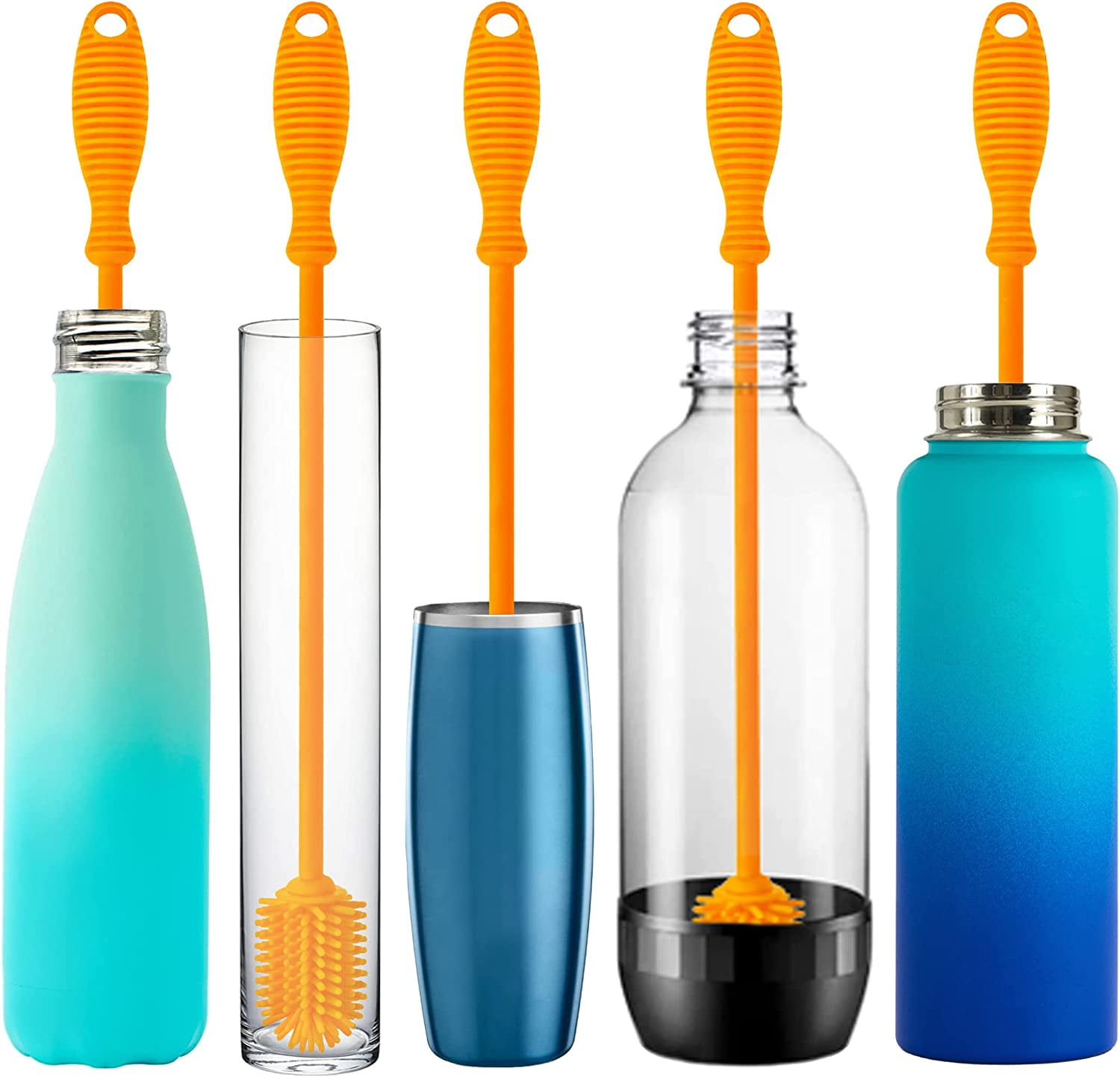 GrandTies Silicone Bottle Cleaning Brush Set | Extra Long Bottle Brush for Narrow Neck Bottle, Water Bottle, Cup, Mug, Blender Bottle, Tumbler, Hydro