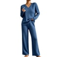 thumbnail image 2 of MLCDZ Lounge Sets for Women Loose V Neck Long Sleeves Top and Elastic Waist Wide Leg Pants Vacation Matching Track Suits Fall Outfits, 2 of 8
