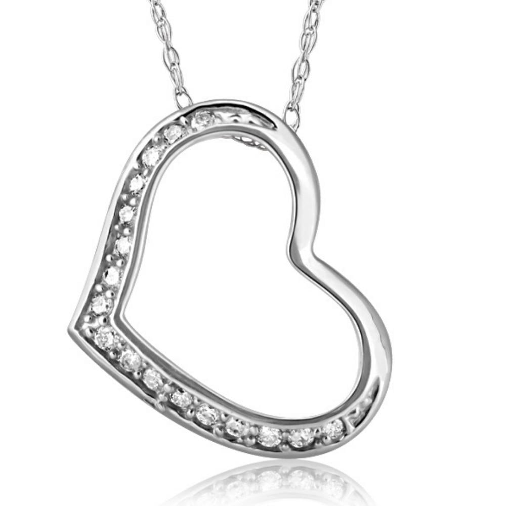 1/5ct Diamond Heart Shape Pendant Necklace 10K White Gold