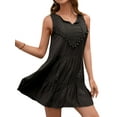 thumbnail image 4 of HUBERY Women Crochet Cutout Tassel Ruffled Hem V Neck Sleeveless Mini Dress, 4 of 6