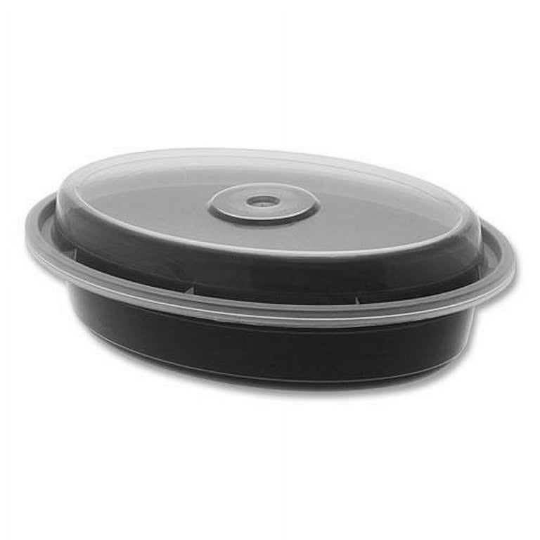 Newspring VERSAtainer Microwavable Containers, Oval, 12 oz, 6.8 x 4.8 x 1.45, Black/Clear, Plastic, 150/Carton Newspring VERSAtainer Microwavable Containers, Oval, 12 oz, 6.8 x 4.8 x 1.45, Black/Clear, Plastic, 150/Carton