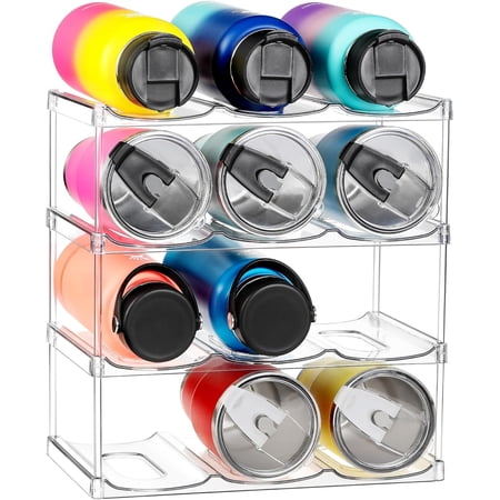 3 Tier Clear Hold 9 Bottles Stackable Water Bottle Organizer Cabinet Storage