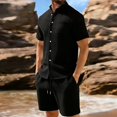 thumbnail image 2 of Uwinwear Men's Summer Outfits Sets Big And Tall Waffle Knit Mock Neck Short Sleeve Shirt and Drawstring Shorts Set Casual 2 Piece Outfit,Black,L, 2 of 4