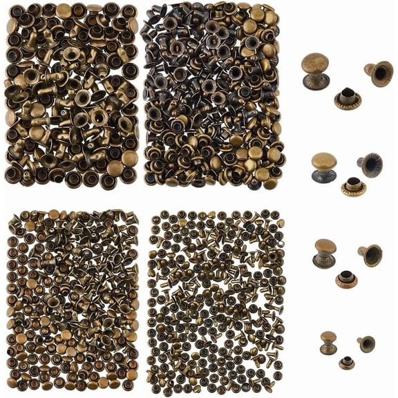 400 Sets 4 Sizes 3/4/5/6mm Iron Rivets Double Cap Rivets Bronze Semi-Tublar Collision Rivets Tubular Metal Rapid Rivet Studs
