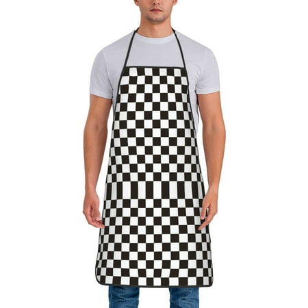 

Xecao Black and White Checkerboard Print Funny BBQ Chef Aprons for Men Women Adjustable Kitchen Cooking Aprons with Pocket Waterproof Oil Proof No Pilling Fading