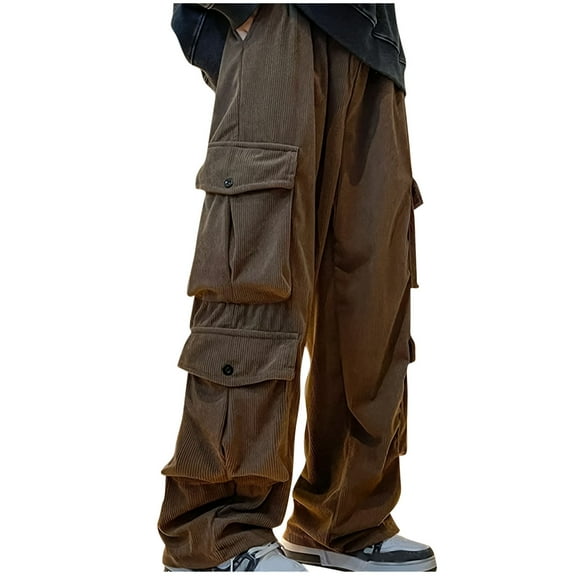 CHGBMOK Cargo Pants for Men Corduroy Workwear Loose Multi Pocket Straight Leg Outdoor Casual Sports Pants XL