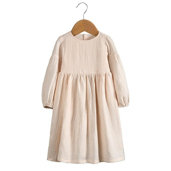 Spazoro Kids Girls Dress, Princess Cotton Solid Color Fashion Long Sleeve Fall Winter Dresses for Childs Girls Beige Size 12 Months