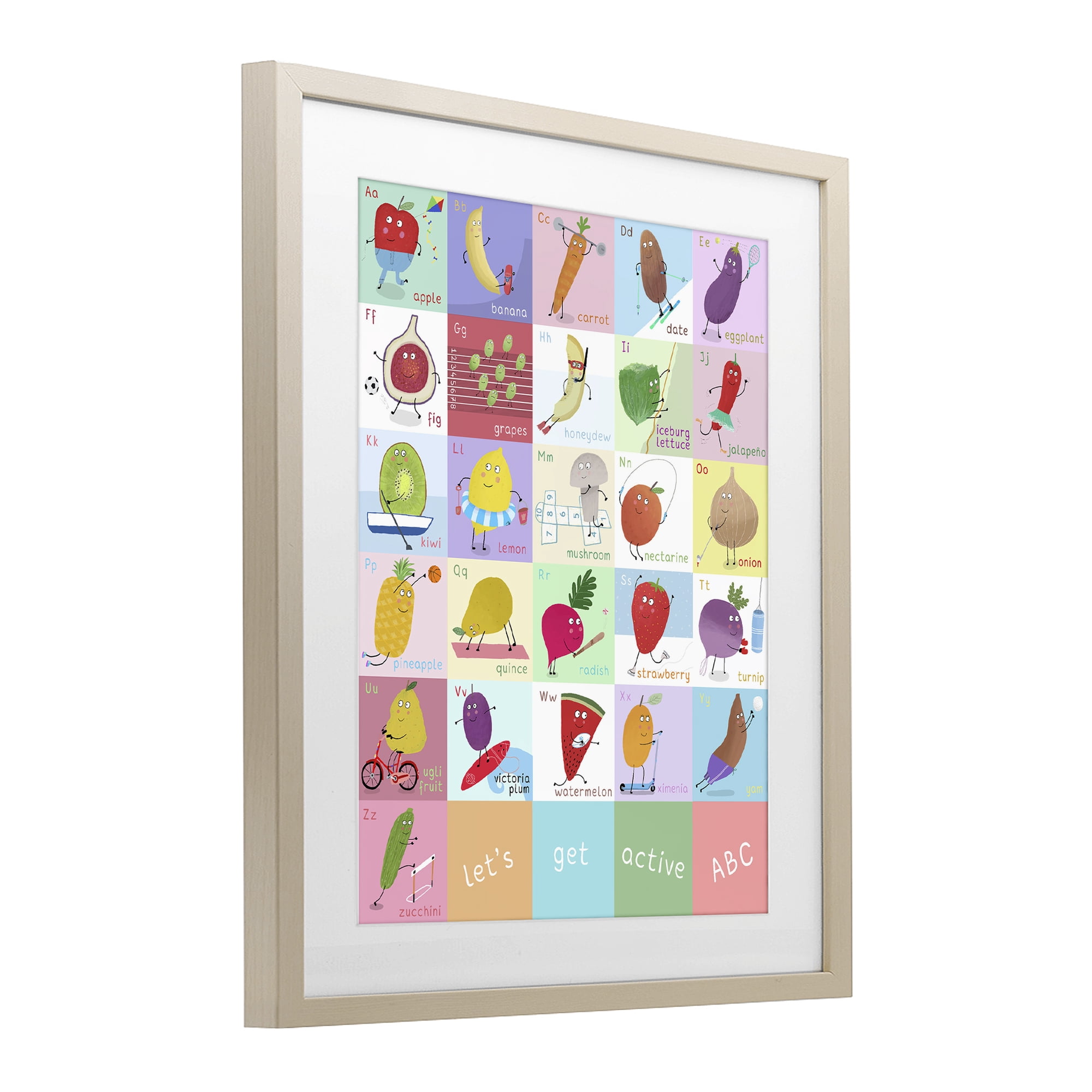 Stupell Industries Let's Get Active ABC's Birch Framed Print Under Glass, design by Carla Daly
