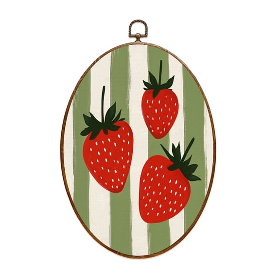 Strawberry Canvas Wall Art Trendy Fruit Vintage Kitchen Cherry Strawberry Art Dining Room Bedroom Oval Framed Canvas Prints Vintage Wall Hanging Decor for Home Decorations 8.6"x11.4"