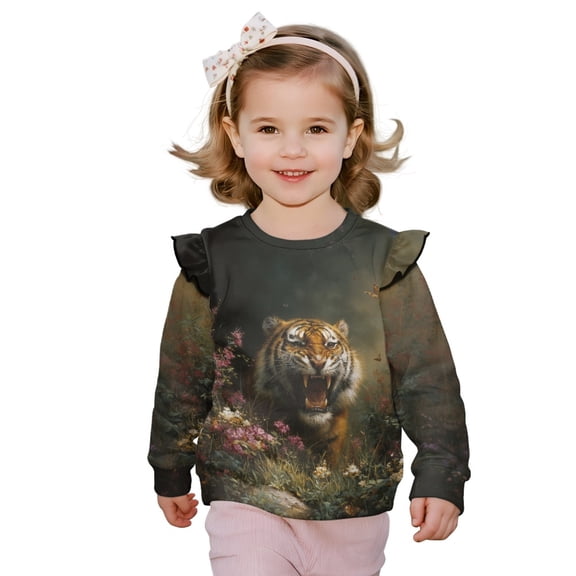 DISNIMO Tiger Floral Printed Sweatshirt for Toddler Girl Long Sleeve Pullover Tops Cozy Sweater Tops Crewneck T-Shirts for Fall Winter 1-2 Years