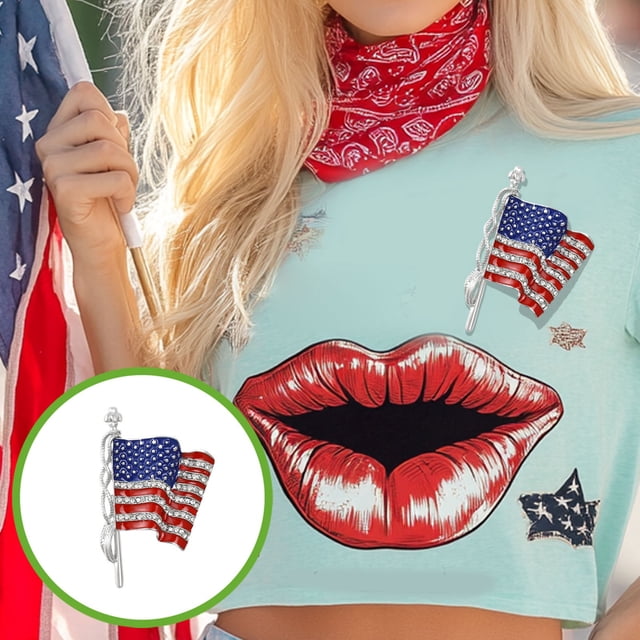 Jewelry Enamel Crystal Waving USA Flag Corsage Brooch Pin For Clothes Scarf Bag Hat