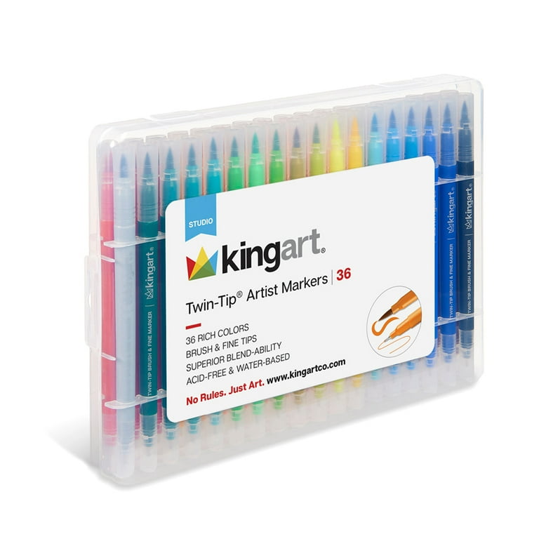 Kingart Studio, Twin-Tip Brush and Ultra Fine Markers, Set of 36