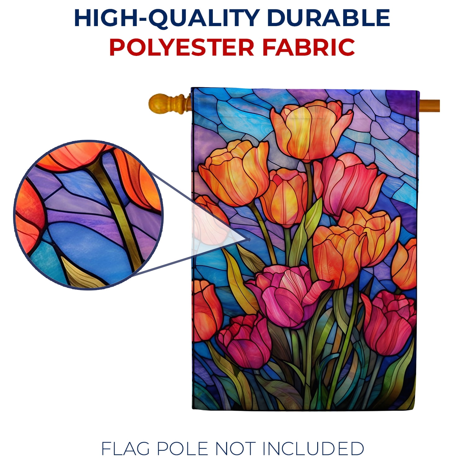 America Forever Spring House Flag 28 x 40 inch Double Sided Tulip Floral Flowers Glass Style Small Spring Holiday Seasonal Easter Day Flags for Outdoor Yard Lawn Decoration