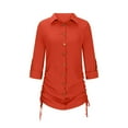 thumbnail image 4 of Lovzfmll Women's Dresses Lightweight Fashion Fall Long Sleeved Solid Color Casual Comfortable V-Neck Button Up Collar with Drawstring On Both Sides Mini Shirt Dress Orange S, 4 of 6