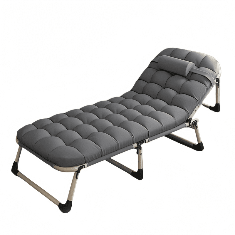 Folding Camping Cot with Mattress, Adjustable Portable Guest Bed & Reclining Lounge, Portable Patio Chaise Lounge Chair Recliner for Indoor Outdoor Use