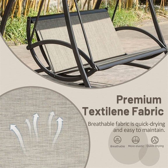 2-Seat Dark Brown Steel Patio Swing Chair with Adjustable UV/Water-Resistant Canopy, Textilene Fabric for Outdoor Garden, Deck, Porch, Backyard, 700lb Capacity