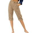 thumbnail image 1 of Innerwin Cropped Pant by Innerwin Women's High Waist Lounge Capris, Solid Color, Khaki, M, 1 of 2