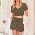 thumbnail image 4 of XuJwPNcy Lounge Sets for Women Scoop Neck Short Sleeve Tops with Drawstring Shorts Two Piece Pajama Sets, 4 of 7