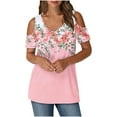 thumbnail image 2 of Otvok Womens Pink Blouses Short Sleeved V-Neck Off Shoulder Fashionable Tops, 2 of 6