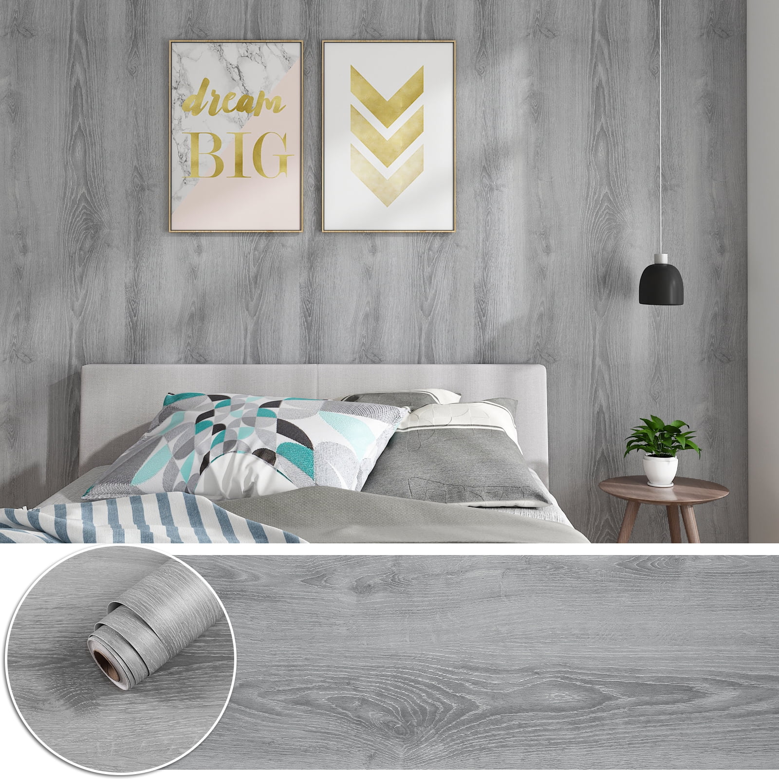Large Size 30"x236" Peel and Stick Wood Wallpaper Grey Wood Grain
