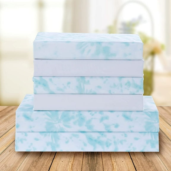 Elegant Comfort 4-Piece Set, 1500 Series, Spiral Tie-Dye, Silky Soft, Fade and Wrinkle Resistant, Fitted Sheet with Smart Pockets, 4PC Tie-Dye Twin XL, Aqua