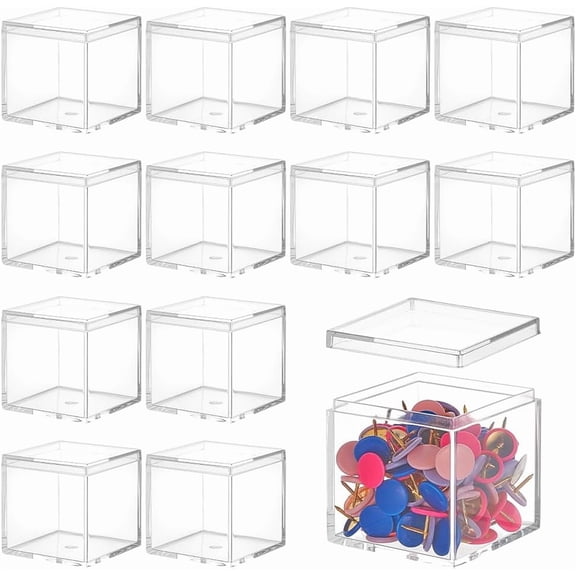 15 Pcs Clear Plastic Square Cube 1.77x1.77x1.77 Inch Small Display Box with Lid Mini Storage Box