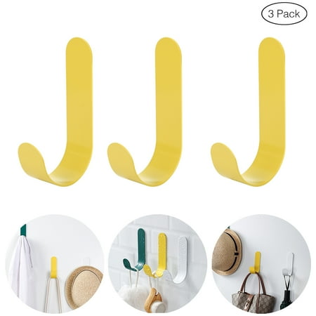 Hoof Stick - Adhesive Hooks Heavy Duty Wall Hooks Hanger Stick On Hooks for Hanging Towels Bathroom Home Kitchen Office Door-3 Packs,Yellow