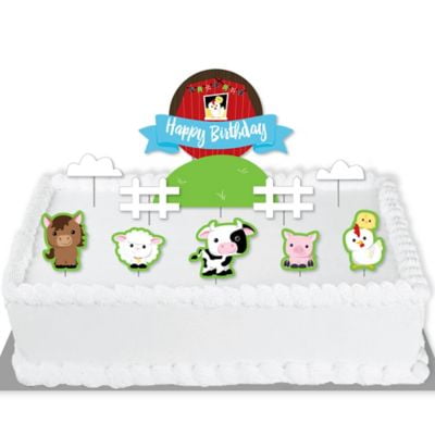 Farm Animals Barnyard Birthday Party Cake Decorating Kit Happy Birthday Cake Topper Set 11 Pieces Walmart Com Walmart Com