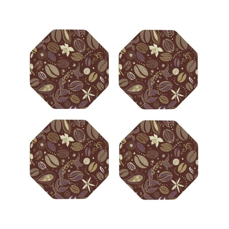 

Drink Coasters Set of 4 Coffee and Flowers Leather Coasters for Coffee Table Protector Heat Resistant Cute Coasters for Home Decor Housewarming Gifts Bar Kitchen 4 Inch Octagon