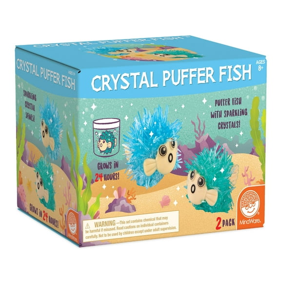 MindWare Crystal Growing Kits: Puffer Fish Set of 2, Cute DIY Crystal Growing Kits for Kids & Teens, Funky Mini Science Experiment in an 8pc kit, Crystals Grow in 24 Hours