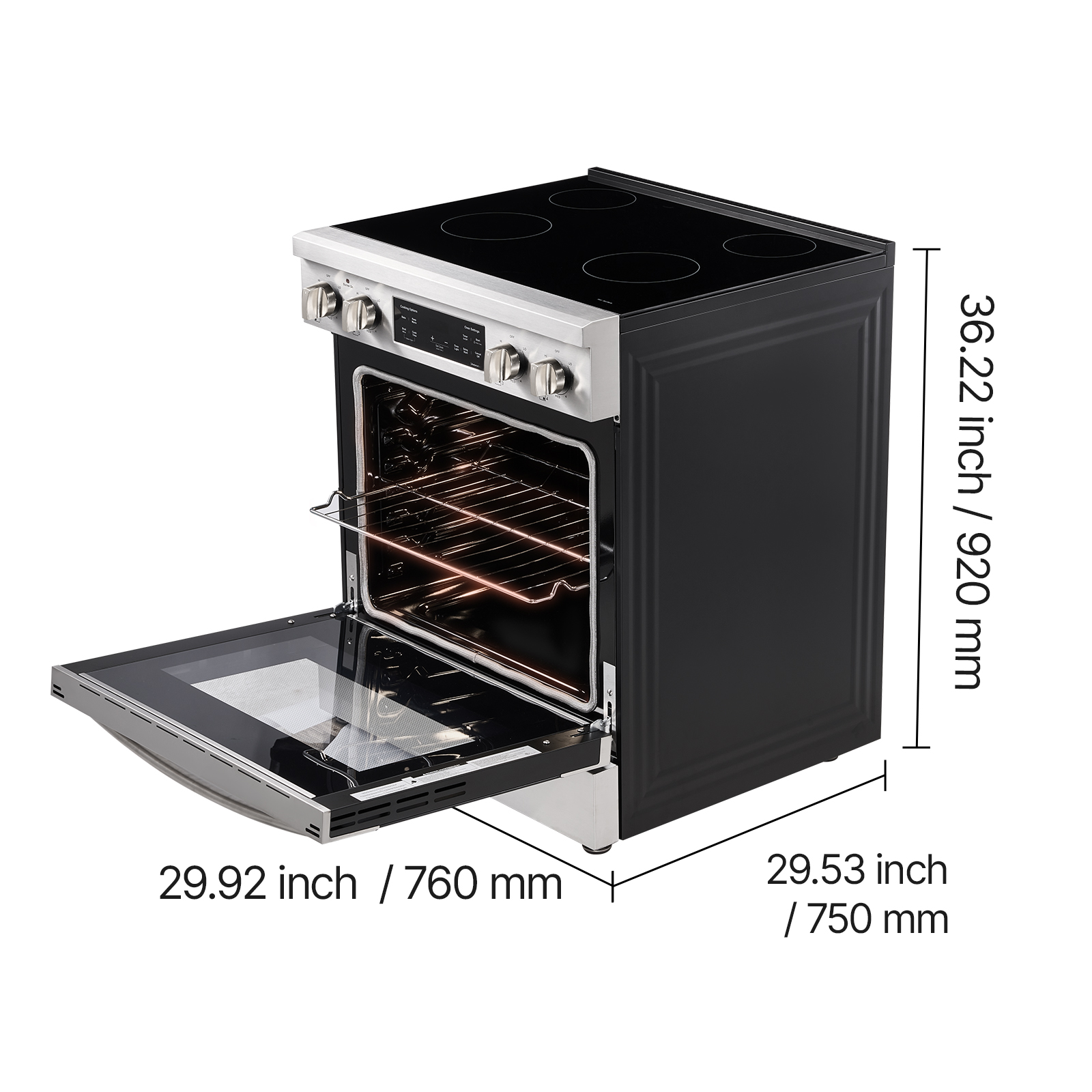 KFFKFF 30-inch Electric Range Oven, 4.8 Cu. Ft. Freestanding Stainless Steel Stove, Features 4 Cooktop Burners, Timer, Convenient Racks, Storage Drawer, Silver Finish (No power cord)