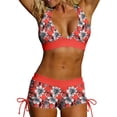 thumbnail image 2 of FDGIU Women's 2 Piece Halter Bikini Swimsuit, Print Crop Top with High Waist Drawstring Boyshort Bottom, Quick Dry Bathing Suit for Beach Pool Swimming, 2 of 7