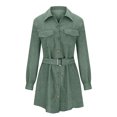 thumbnail image 5 of qolati Women's Long Sleeve Dresses 2023 Fall Corduroy Collar V Neck Button Down Mini Dress with Belted Casual Loose Business Work Shirts Dress, 5 of 6