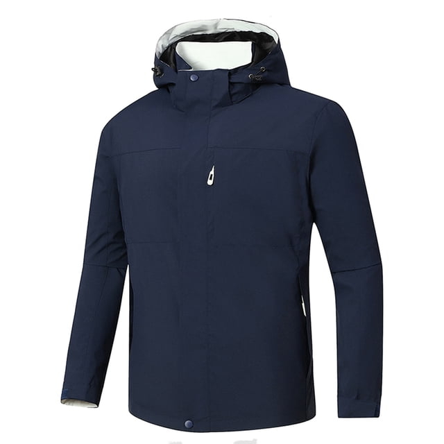 COM1950s Jackets for Men, Mansolid Color Water Resistance Drawstring Pockets Hooded Outdoor Jacket Coat