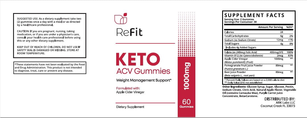 (2 Pack) ReFit Keto ACV Gummies - Supplement for Weight Loss - Energy & Focus Boosting Dietary Supplements for Weight Management & Metabolism - Fat Burn - 120 Gummies