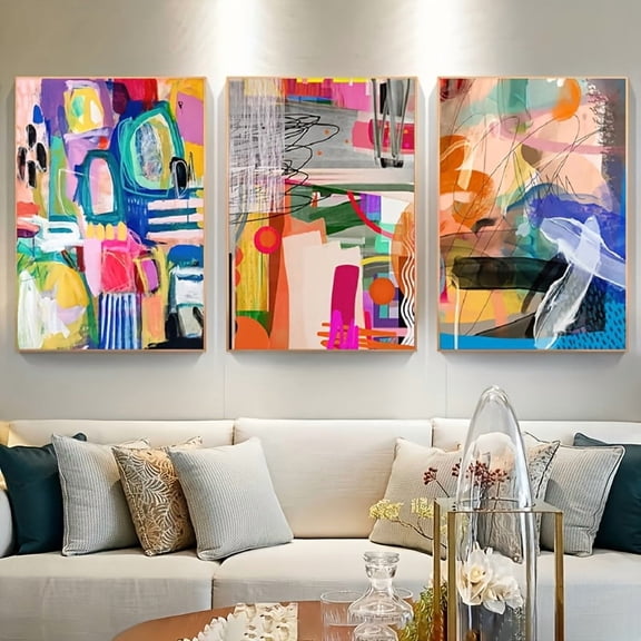 3pcs Abstract Art Canvas Prints Set, Modern Geometric Line Drawing, Art Deco Glam Style, Fashion Theme, Frameless Wall Hanging Decor for Living Room, Bedroom, Home Office, Classroom, Indoor Use, Tra
