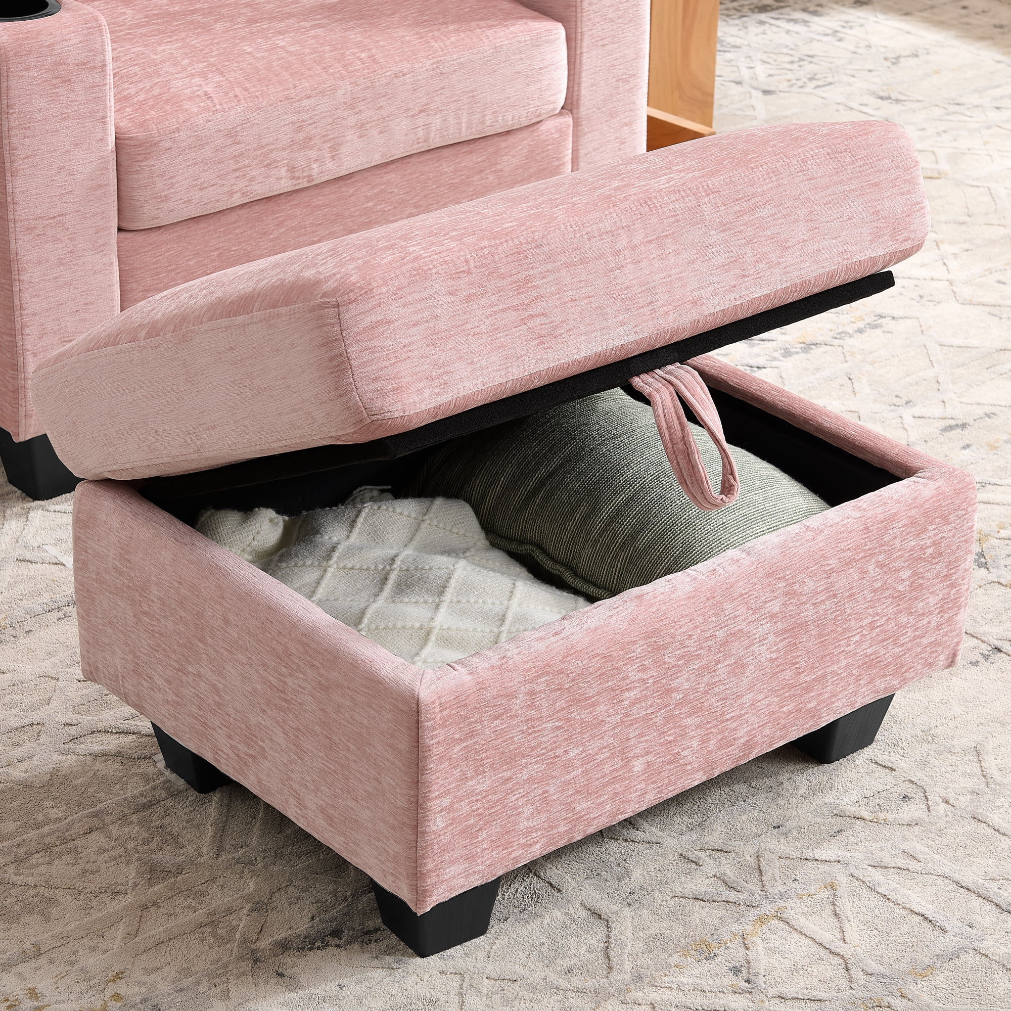 Recliner Chair with Adjustable Backrest, Cup Holders, USB Charging Port, Phone Stand, Arm Storage and Storage Ottoman